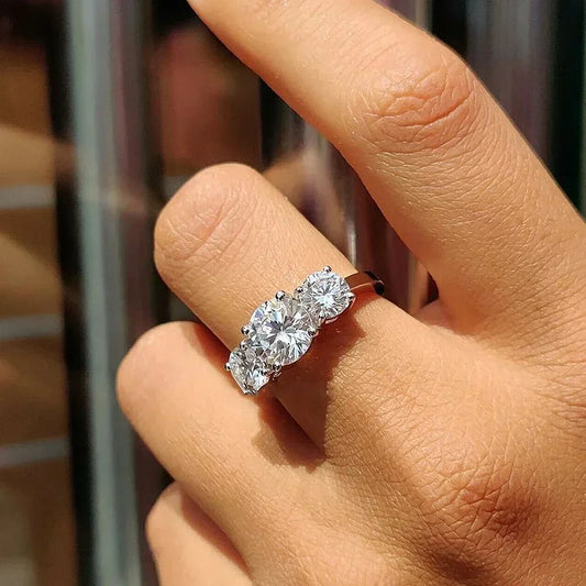 The Promise Light Ring | A 4 Carat 3-Stone Moissanite Engagement Ring in Platinum-Plated Sterling Silver