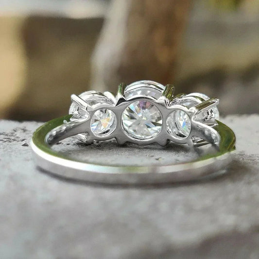 The Promise Light Ring | A 4 Carat 3-Stone Moissanite Engagement Ring in Platinum-Plated Sterling Silver