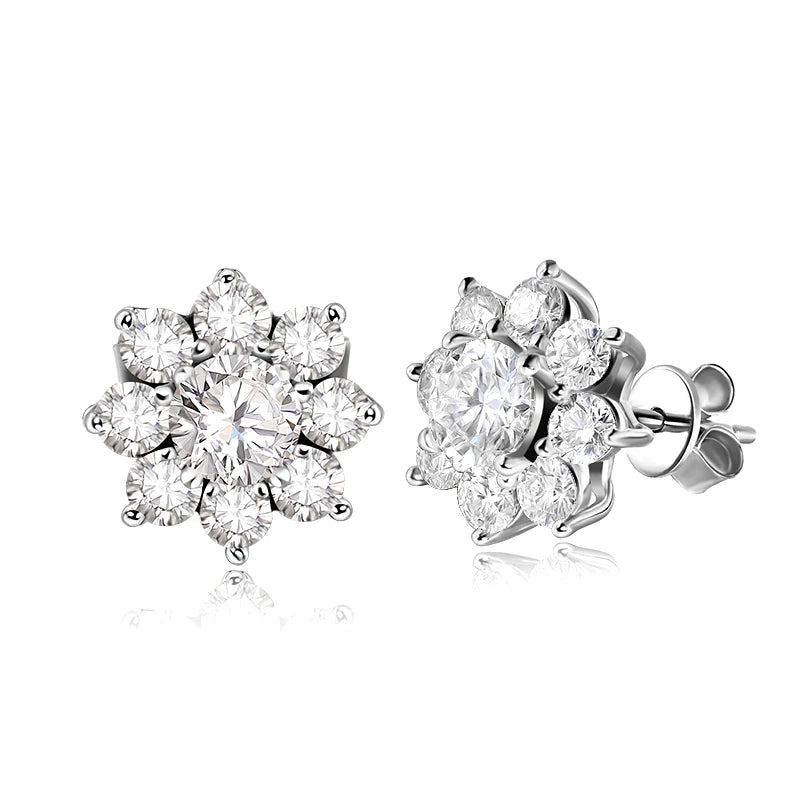 The Fleur Radiance Studs | Moissanite Flower Cluster Earrings in Sterling Silver