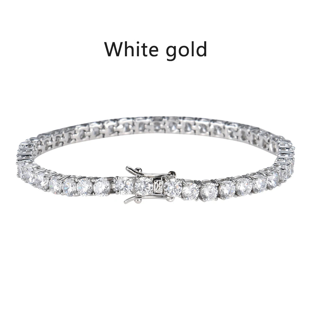 The Solara Bangle | Tennis Design Moissanite Bracelet shines with pear-cut moissanite on a sleek white gold band.
