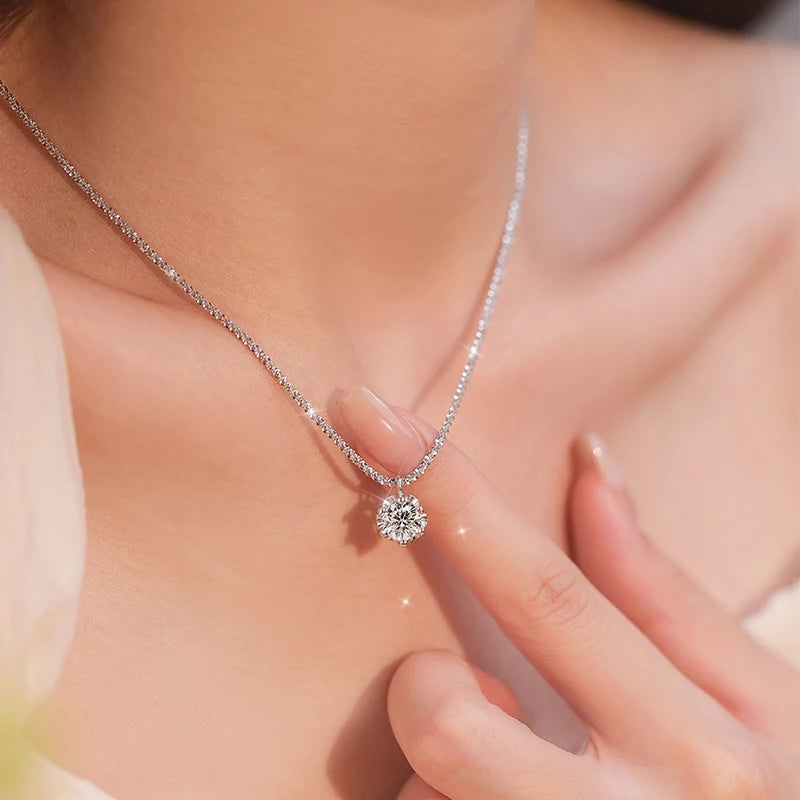 The Glint Pendant | A Moissanite Solitaire Necklace in Sterling Silver