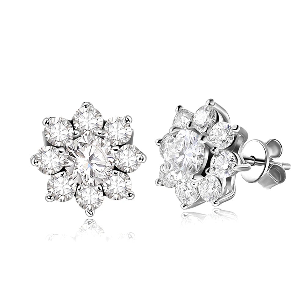 The Fleur Radiance Studs | Moissanite Flower Cluster Earrings in Sterling Silver