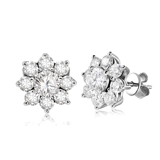 The Fleur Radiance Studs | Moissanite Flower Cluster Earrings in Sterling Silver