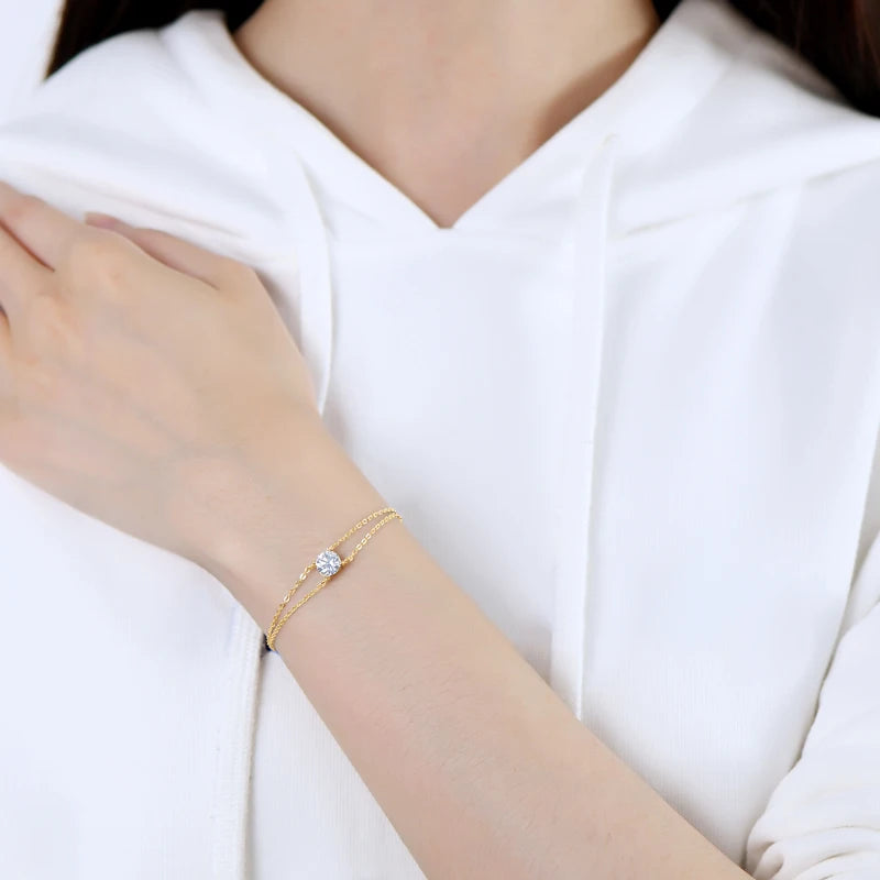 Elegant Liora | Light, Worn Softly Bracelet in sterling silver, featuring a brilliant moissanite for timeless beauty.