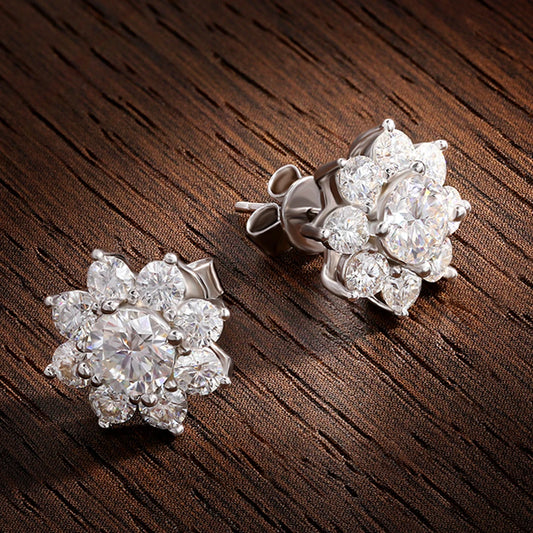 The Fleur Radiance Studs | Moissanite Flower Cluster Earrings in Sterling Silver