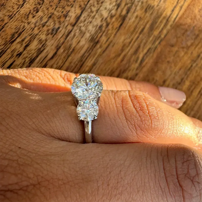 The Promise Light Ring | A 4 Carat 3-Stone Moissanite Engagement Ring in Platinum-Plated Sterling Silver