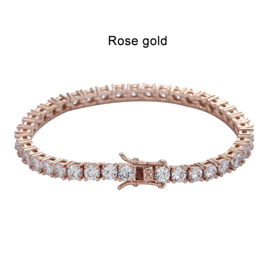The Solara Bangle | Tennis Design Moissanite Bracelet in rose gold showcases a stunning, minimalist design and brilliance.