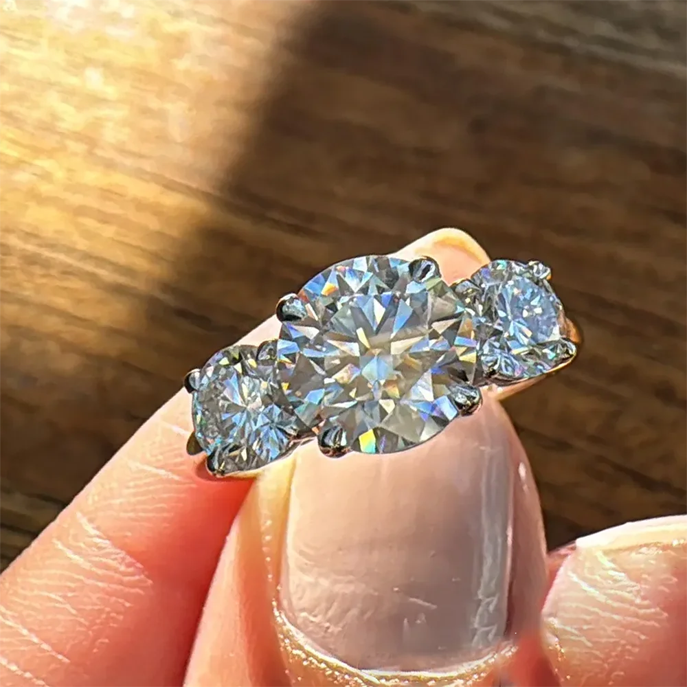 The Promise Light Ring | A 4 Carat 3-Stone Moissanite Engagement Ring in Platinum-Plated Sterling Silver